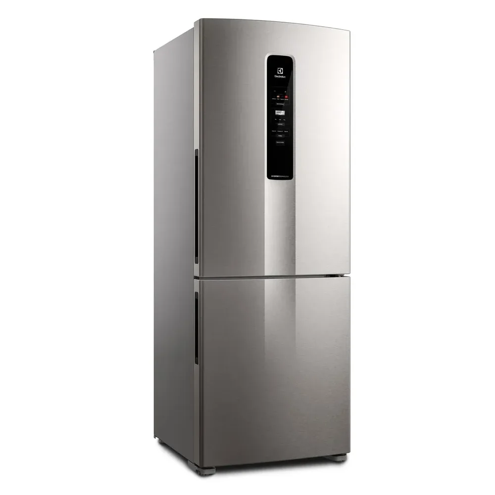 Geladeira Electrolux IB51S 490L Inox Look, vista lateral em ângulo